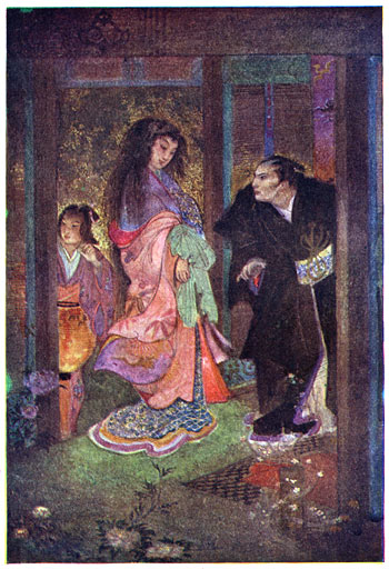 Shinzaburō herkende Tsuyu en haar dienstmaagd Yon&eacute;