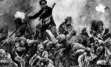 BRITISH INDIAN TROOPS CHARGING THE GERMAN TRENCHES AT
NEUVE CHAPELLE