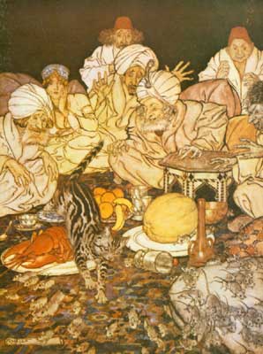 When Puss saw the rats and mice she didn't wait to be
told.