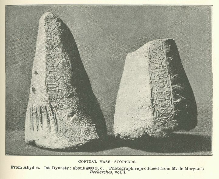 067.jpg Conical Vase-stoppers. From Abydos. 1st Dynasty:
About 4000 B.c. 
