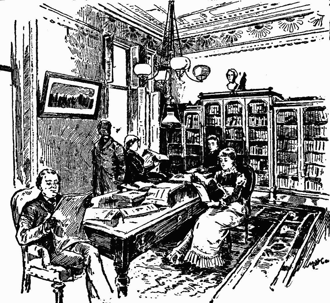 Illustration:
Library and Reading-room&mdash;Invalids' Hotel and Surgical Institute.