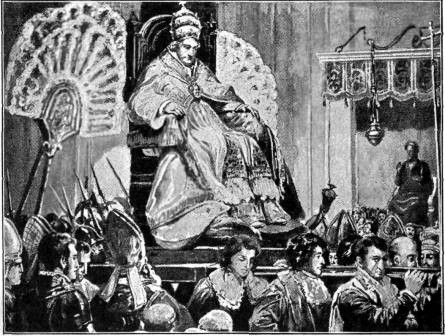 THE POPE ENTERING ST. PETER'S
FROM THE VATICAN

The famous statue of St. Peter
may be seen on the right.