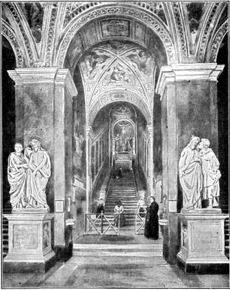 THE FAMOUS SACRED STAIRWAY
IN ROME

Here Luther, climbing the stairway on
his knees, heard the message, "The
just shall live by faith."