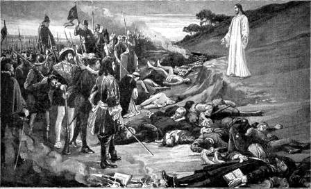 THE SHAME OF RELIGIOUS WARS

Christ viewing the battle fields of history, where millions
of His followers have been slain in His name.