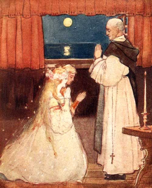 In the little cottage were heard the solemn words of
the marriage service