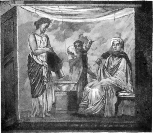FIG. 15.&mdash;RITUAL SCENE, PALATINE WALL PAINTING.

(FROM WOLTMANN AND WOERMANN.)