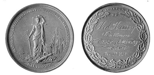 Silver medal won by Mr. Hussey with the Reaper at
Baltimore in 1850