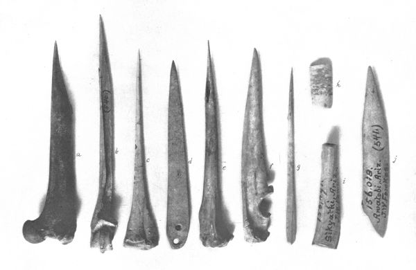 PL. CXIV&mdash;
BONE IMPLEMENTS FROM AWATOBI AND SIKYATKI