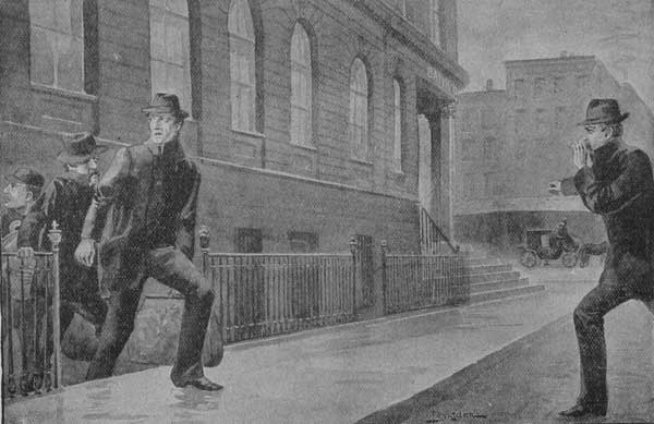 "THE DETECTIVES SIGNALED THE BURGLARS: 'THE COAST IS
CLEAR.'"&mdash;Page 57.