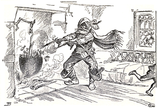 "SHAM-SHAM, EXCLAIMING 'DON'T TELL ME A WATCHED POT
NEVER BOILS!' BEGAN FIRING AT THE WATCHES."