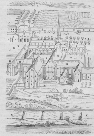 Luostari, ilmasta katsottuna. (Vanhan piirustuksen
mukaan.)