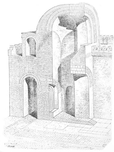Fig. 55.&mdash;Restoration of a hall in the harem at Khorsabad,
compiled from Place.