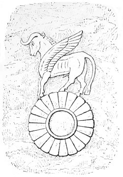 Fig. 141.&mdash;Winged bull upon a rosette; from Layard.