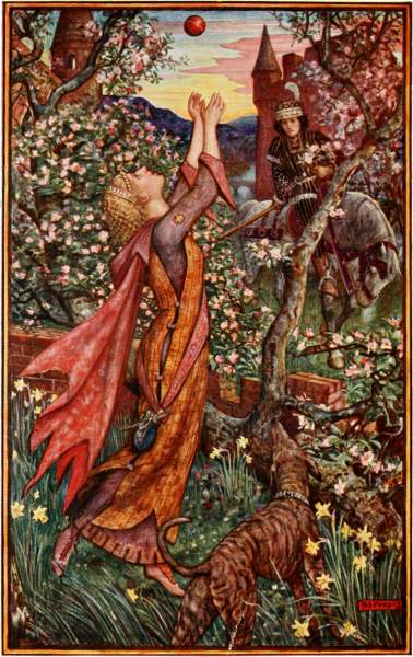 How the King found the girl playing at ball in the
orchard.