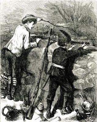 BILLY WATCHING FOR SAVAGES.&mdash;Drawn by C.&nbsp;S. Reinhart.