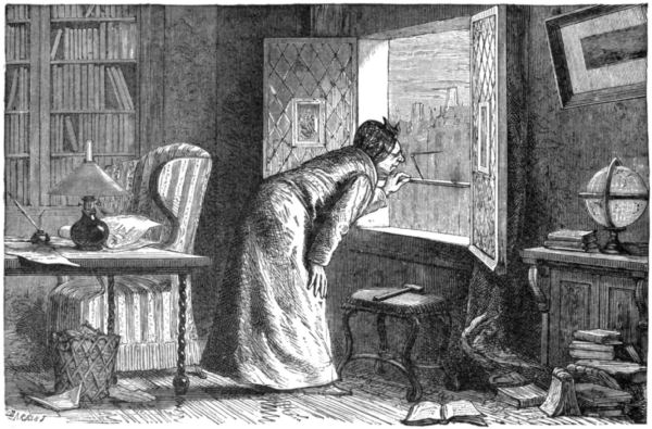 The professor peers out of his study window