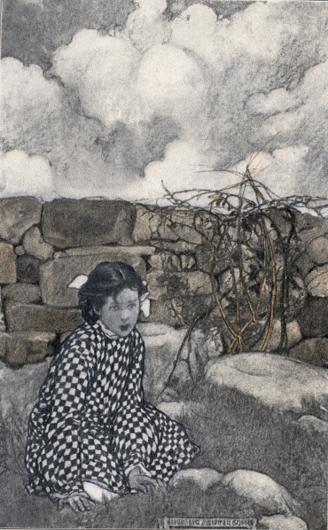 Illustration:
Girl by wall.