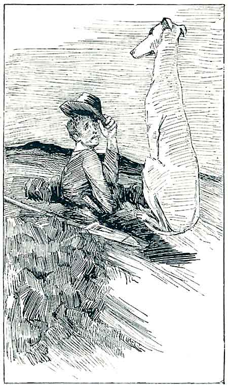 "FORNENT HIM THERE SAT ON HIS HAUNCHES A COMELY-LOOKING
GREYHOUND." [Page 71.