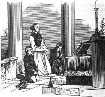 Christina and the two boys knelt devoutly at
the altar.