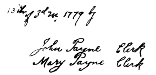 13th of 3d m 1779 by

John Payne Clerk Mary Payne Clerk[10
