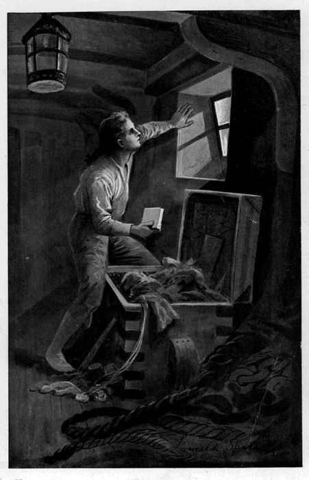 He tried to open the window that he might throw it into
the sea.