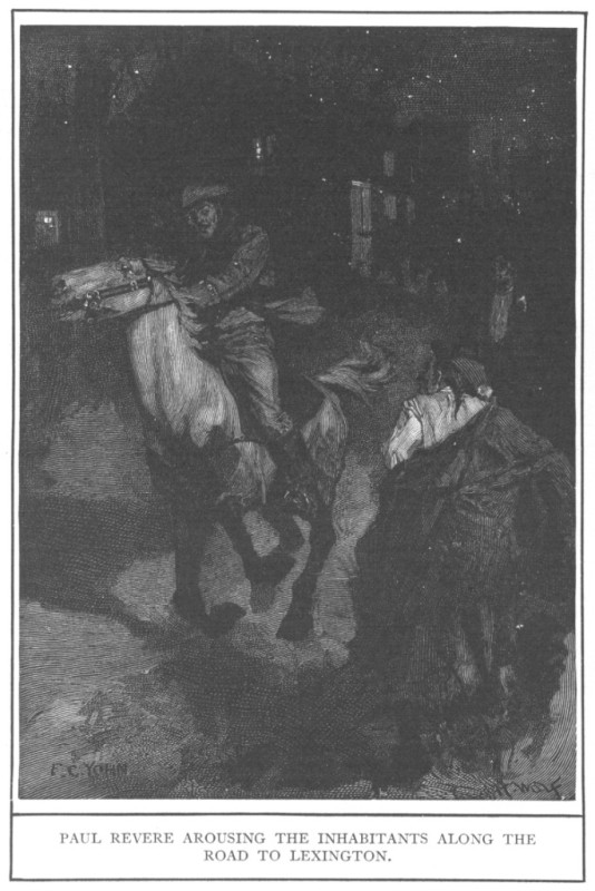 PAUL REVERE AROUSING THE INHABITANTS ALONG THE
ROAD TO LEXINGTON.