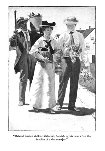 Illustration: Behind Lucian stalked Malachai,
flourishing his cane after the fashion of a drum-major.