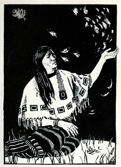 AND SHE MAKES TO HIM AN OFFERING OF TINY WHITE FEATHERS
PLUCKED FROM THE BREASTS OF BIRDS