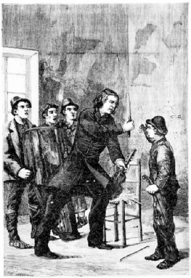 Le professeur saisit la cravache pos�e sur la chaise...