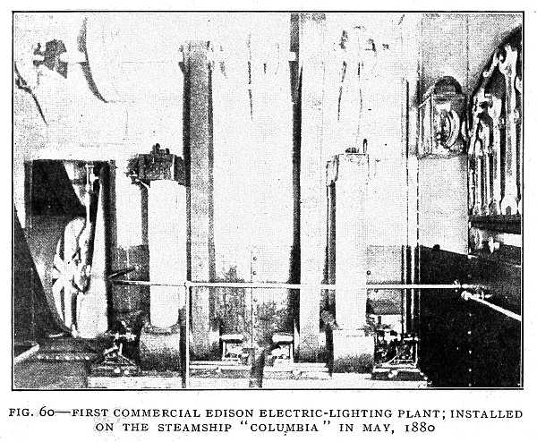 FIG. 60&ndash;FIRST COMMERCIAL EDISON ELECTRIC-LIGHTING PLANT; INSTALLED ON THE STEAMSHIP "COLUMBIA" IN MAY, 1880