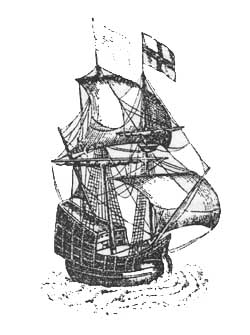 Ship. From Jodocus Hondius’ World map, 1611.
