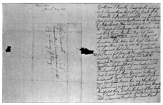 FACSIMILE OF ETHAN ALLEN&rsquo;S LETTER