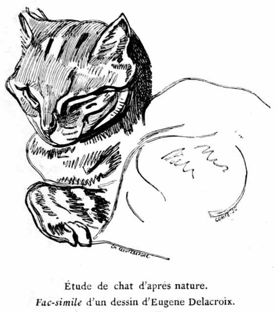 Étude de chat d'après nature.
Fac-simile d'un dessin d'Eugène Delacroix.