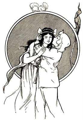 >Chick said nothing, but kissed both her
pretty cheeks.