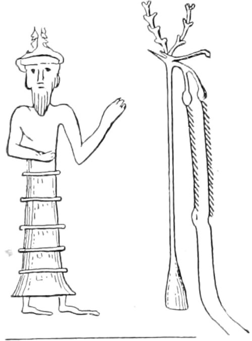 Fig. 25.&mdash;Sacred tree and worshipper.(Goblet d&rsquo;Alviella.)