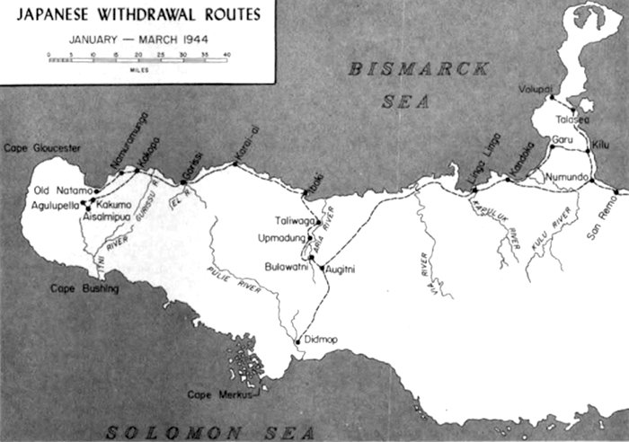 JAPANESE WITHDRAWAL ROUTES
JANUARY-MARCH 1944