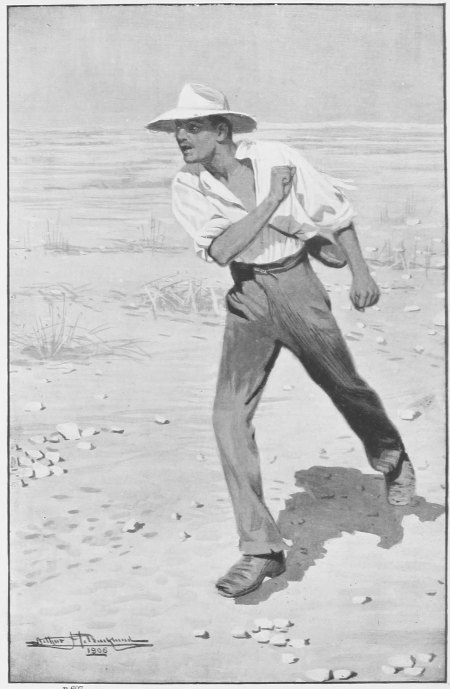 AND ALL THIS TIME THE HAPPY-GO-LUCKY SHADOW WAS PLUGGING
ALONG OVER THE THIRSTY DESERT SANDS