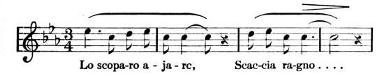 [Musical notation:
Lo scopa-ro a-ja-rc, Scac-cia ra-gno .... ]