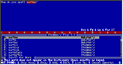Stedman's Plus 
Spellchecker in lower half of WPDOS 5.1 window, with tab ruler dividing text 
from spellchecker